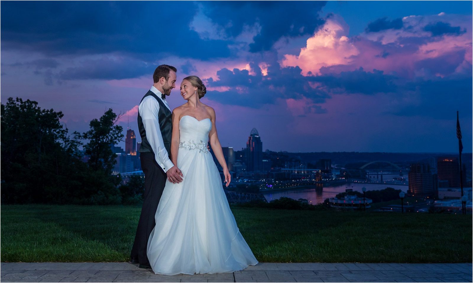 Drees Pavilion Covington Kentucky wedding photography Purple skies sunset